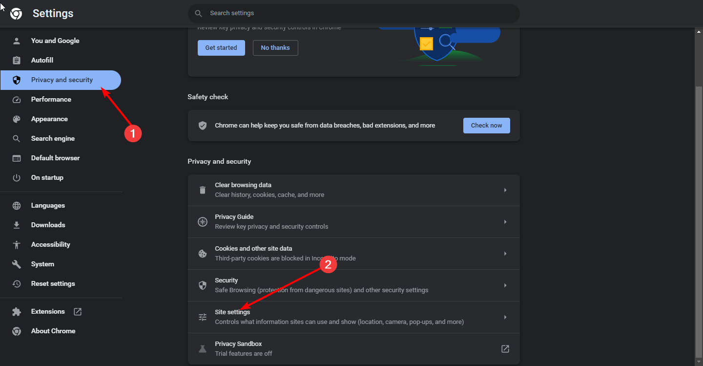 Раздел «Конфиденциальность и безопасность» в Chrome