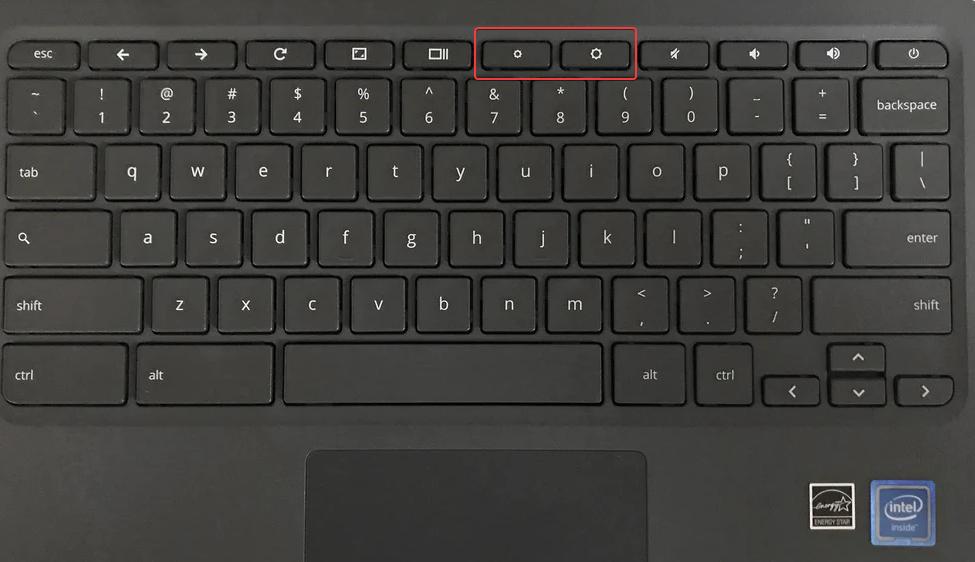 Кнопки управления яркостью на Chromebook