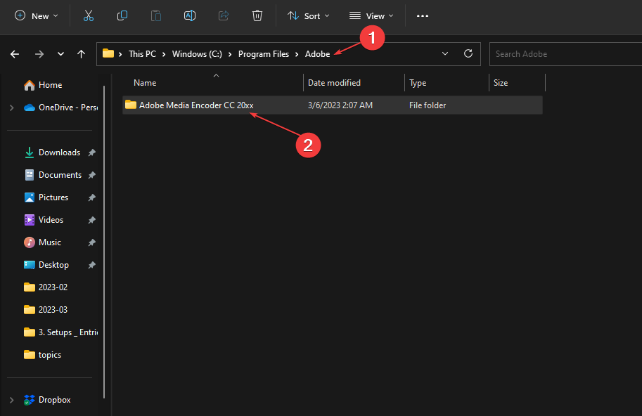Папка установки Adobe Media Encoder в Проводнике