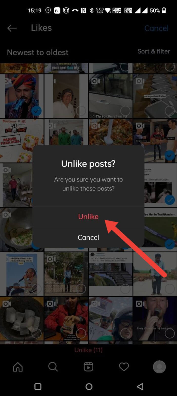 Erfolgreiches Entfernen von Likes in der App