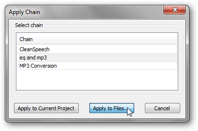 Диалог применения цепочки к файлам с выбором папки/файлов