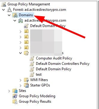 Раздел Domains в консоли управления GPO