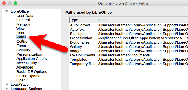 Список путей LibreOffice на macOS