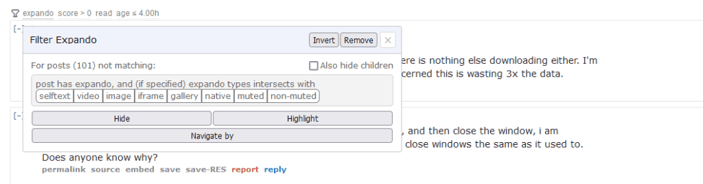 Фильтры комментариев в Reddit Enhancement Suite