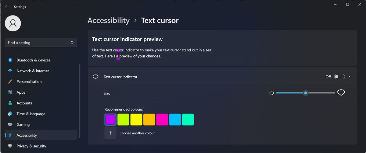 Настройки текстового курсора в Windows