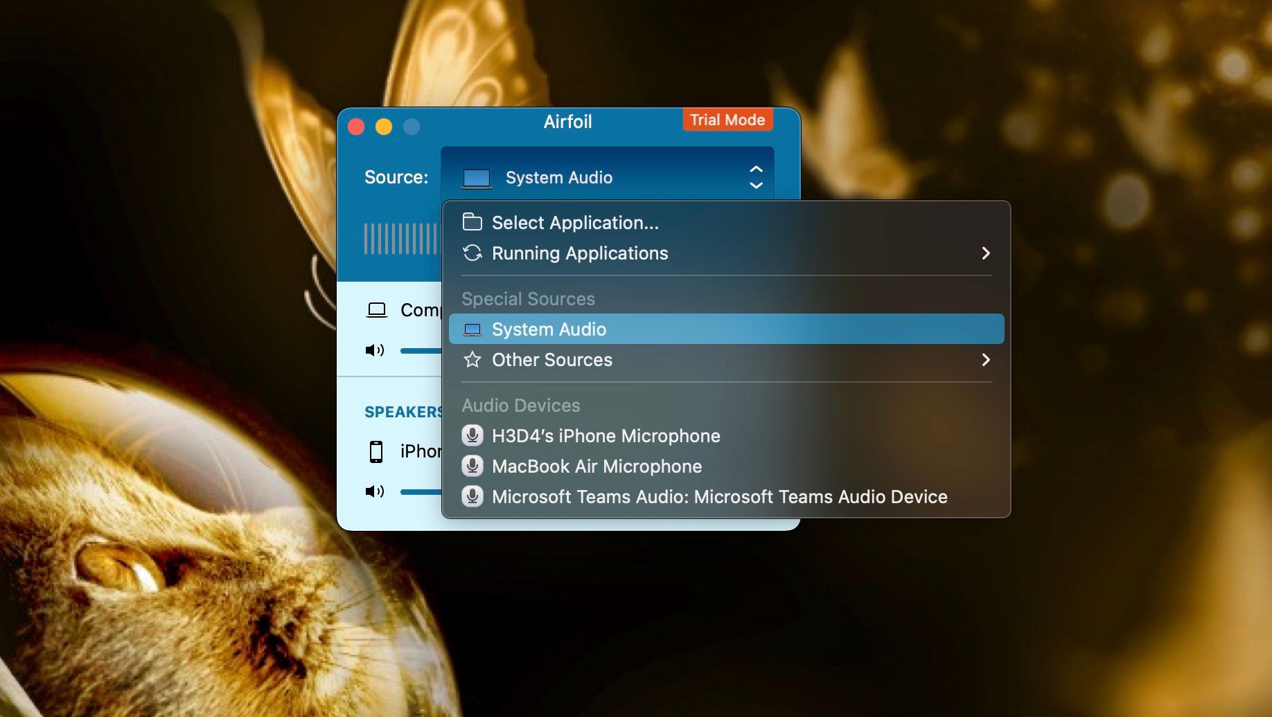Select the Source as System Audio from the Airfoil app on your Mac