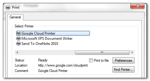 Список принтеров с Google Cloud Printer