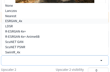 Выпадающий список апскейлеров в Stable Diffusion WebUI.