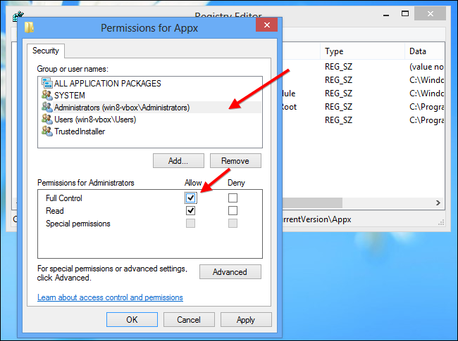 Разрешения для ключа реестра