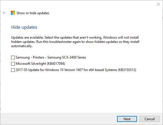 Инструмент 'Показать или скрыть обновления' — обнаружение обновлений