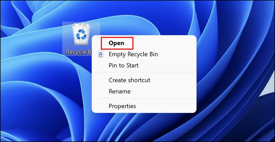 Окно запуска Корзины в Windows 11