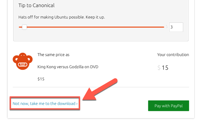 Диалог пожертвования на сайте Ubuntu с кнопкой Not Now
