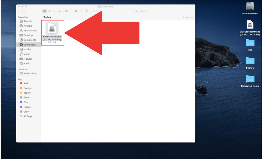 Запустить установку BlueStacks на macOS