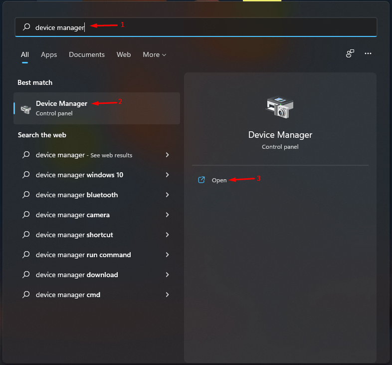 Search “Device Manager” and open it