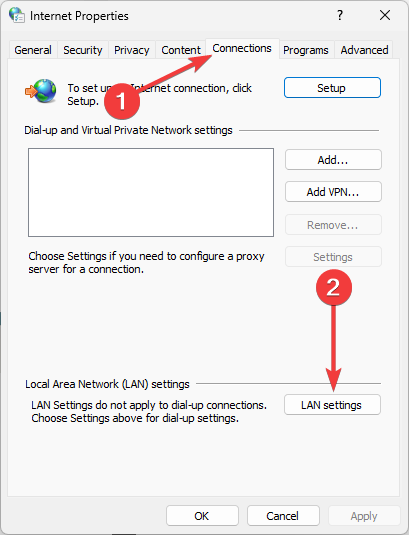 Диалог «Настройки локальной сети (LAN)»