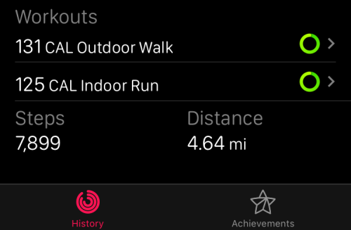 Список тренировок в разделе Активность за день