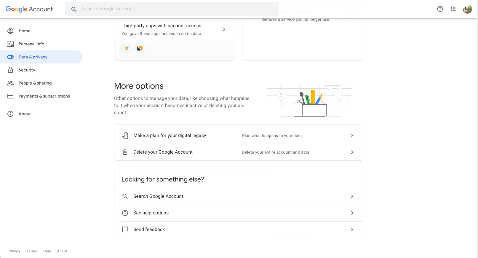 Настройки учётной записи Google - Составить план цифрового наследия