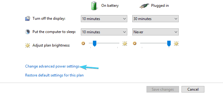 Окно дополнительных параметров питания