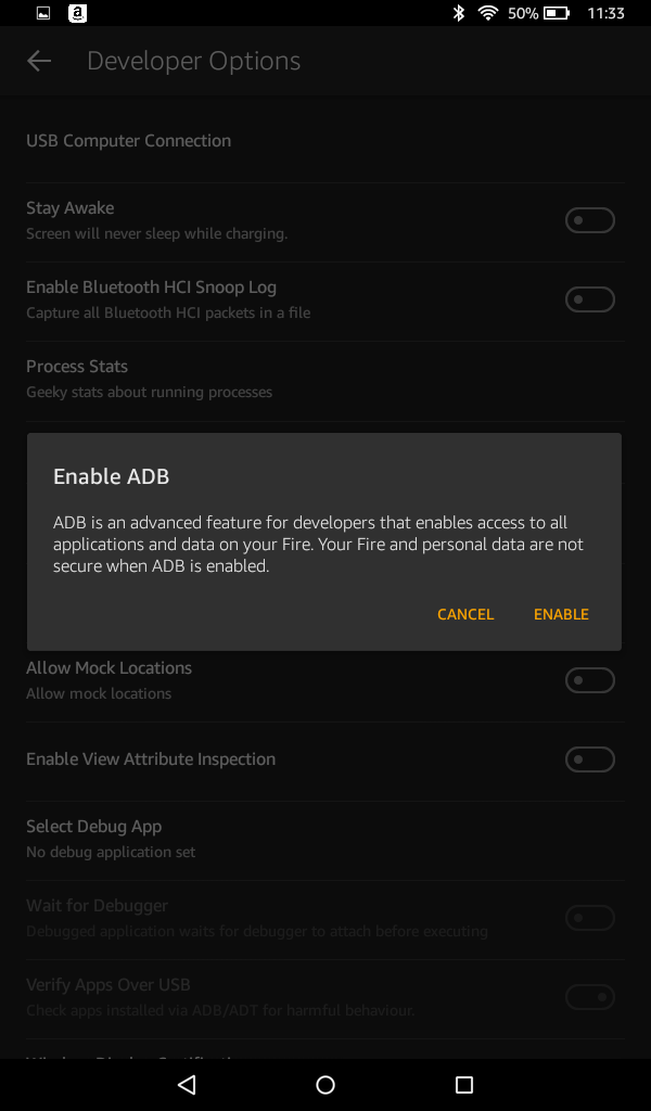 Enable ADB on Amazon Fire tablet
