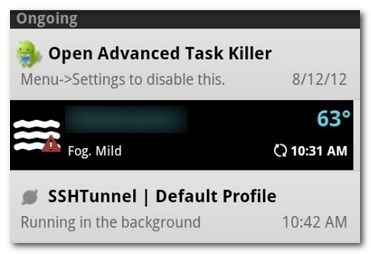 Notificación de conexión SSH Tunnel activa en Android