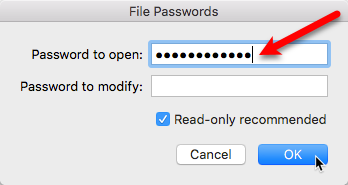 Диалог паролей Excel