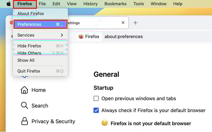 Меню Параметры в macOS