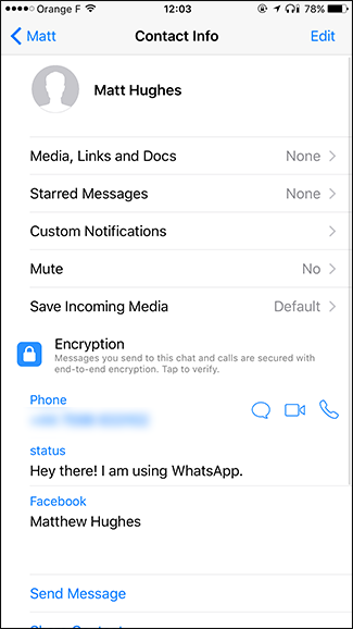 Карточка контакта с опцией блокировки