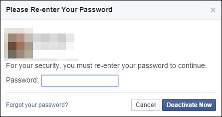 Подтверждение деактивации аккаунта