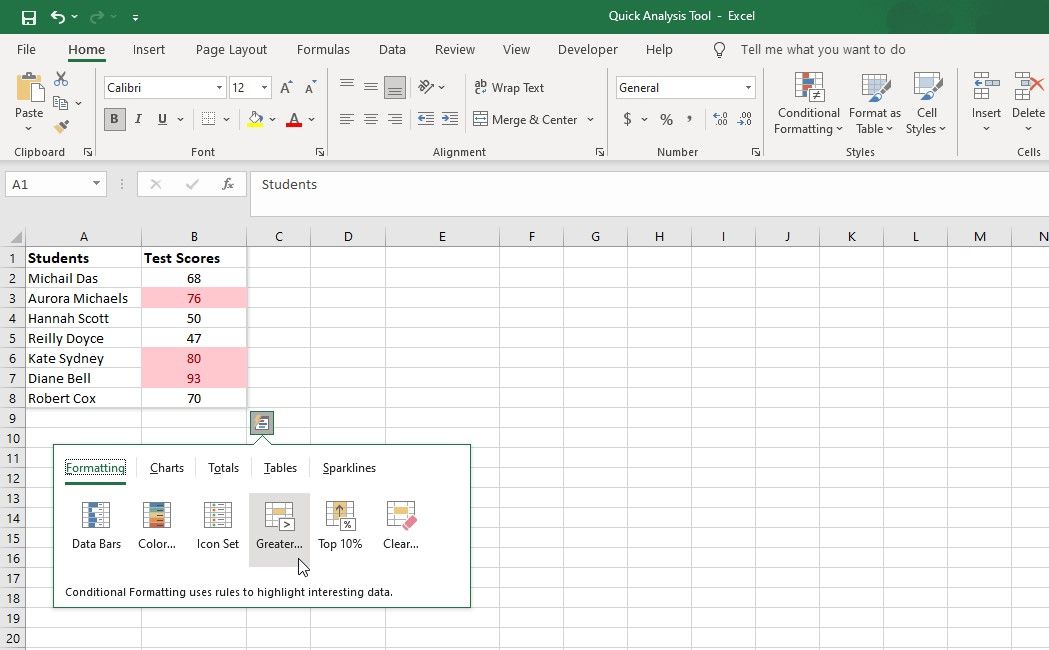 Параметры для выделения значений больше порога