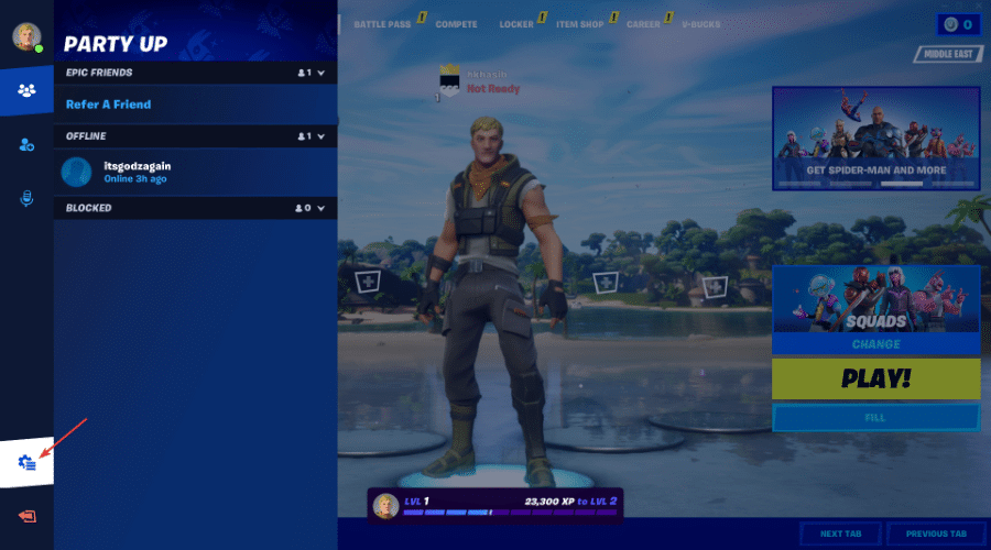 Иконка шестерёнки с тремя линиями в Fortnite