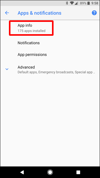 Скриншот: список установленных приложений в Android