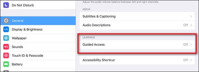 Включение Guided Access в настройках iPad