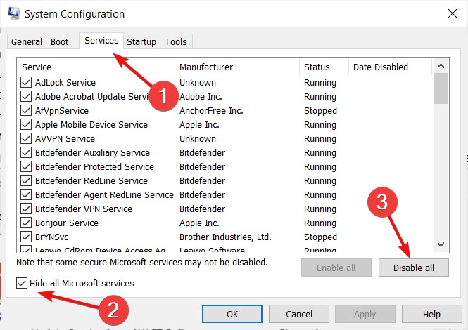 Скрыть службы Microsoft в msconfig