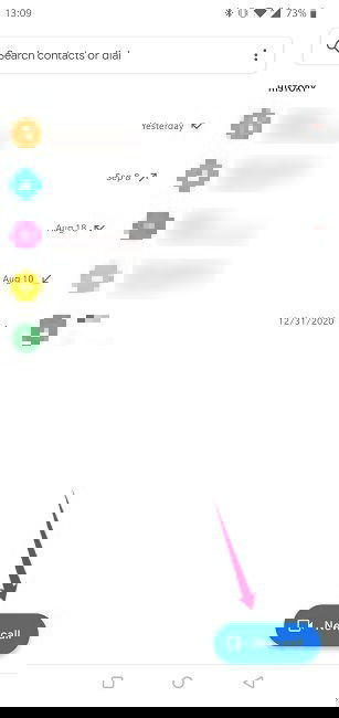 Android Google Duo: кнопка 'Новый звонок'