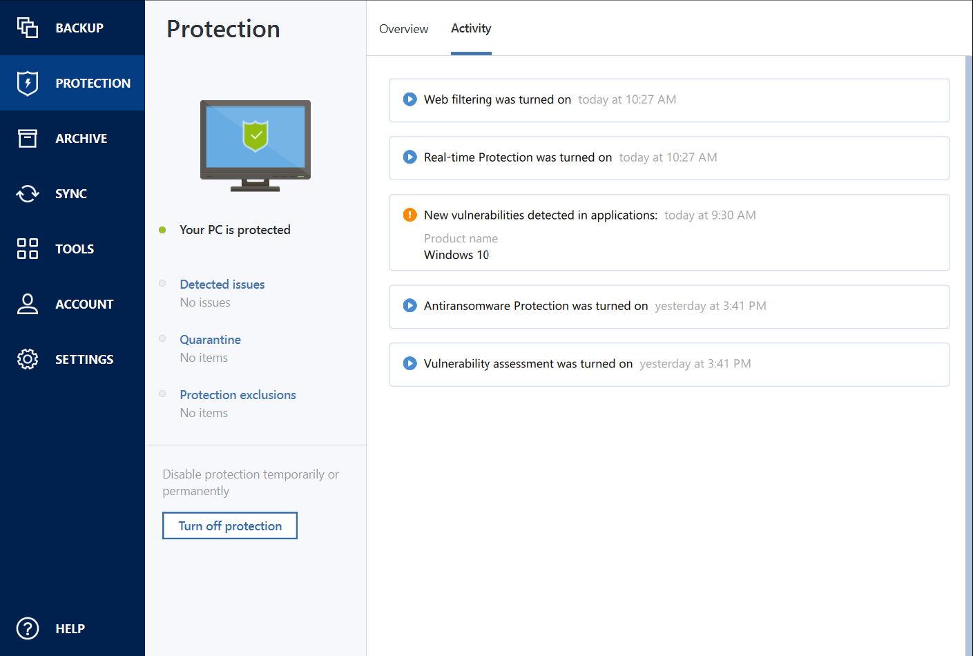 Интерфейс вкладки Overview