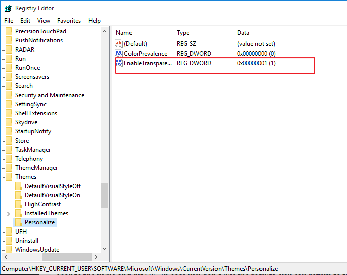 Раздел Personalize в редакторе реестра — путь к подразделу Personalize