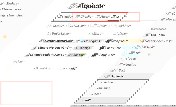 Представления Projects в Notion
