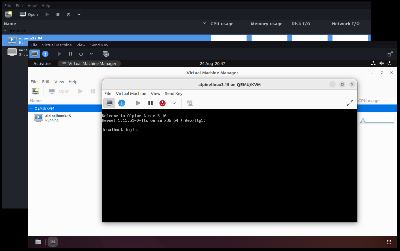Скриншот: Ubuntu-гость запускает Alpine в качестве вложенной ВМ
