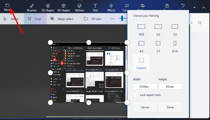 Сохранение в Paint 3D через Меню
