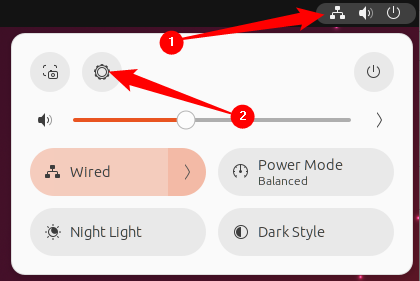 Системный трей Linux с меню сети и кнопкой перехода в настройки