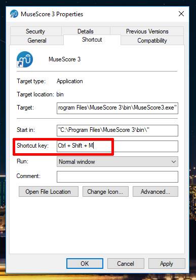 Добавление сочетания через рабочий стол