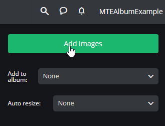 Кнопка «Добавить изображения» в разделе Изображения