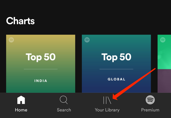 Выберите Ваша библиотека в Spotify на iPhone