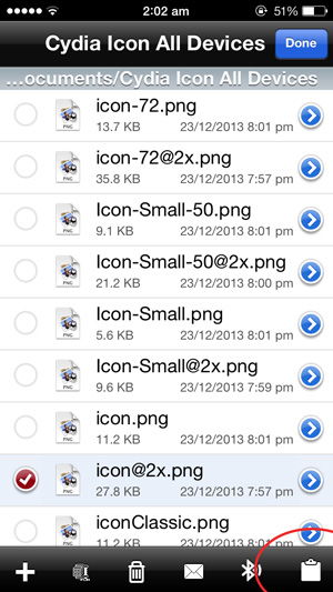 Commandes de coupe dans iFile