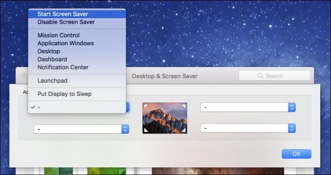 Пример окна с дополнительными настройками конкретной заставки