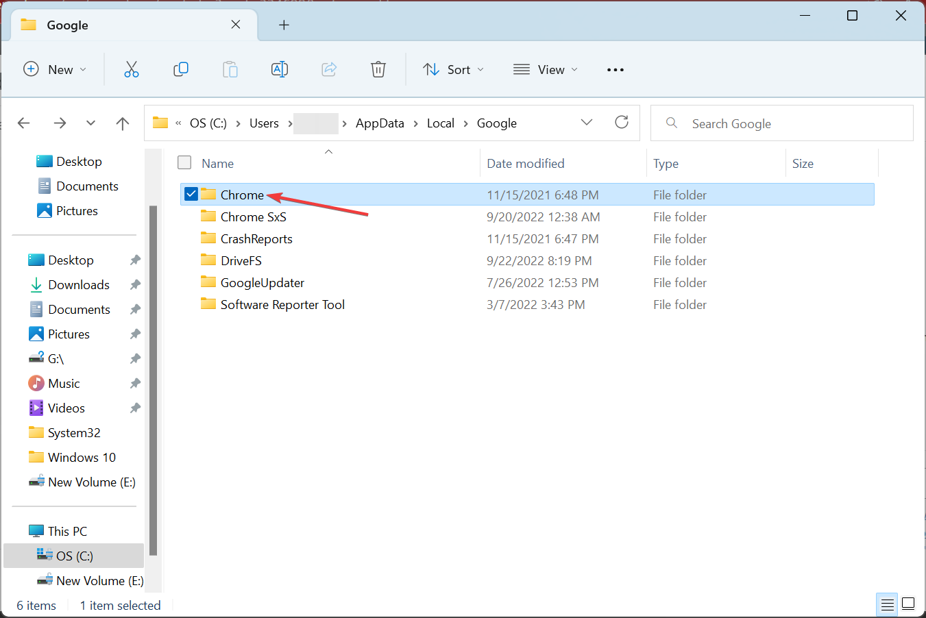 Папка Google в AppData для удаления профиля Chrome