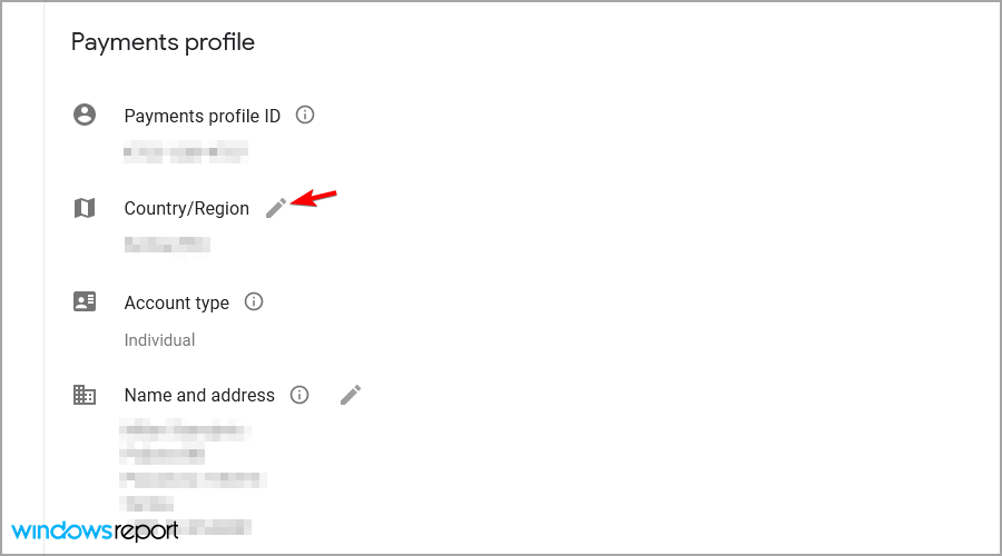 Редактирование страны/региона в Google Pay
