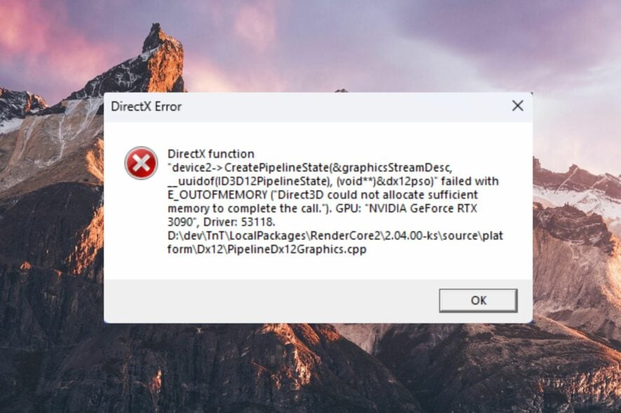 Errore memoria insufficiente DirectX 12: come risolvere
