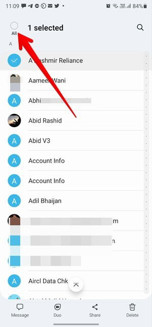 Выбор контактов в приложении Samsung
