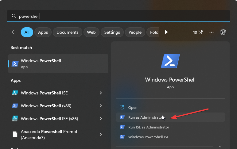 Скриншот: запуск PowerShell от администратора в Windows